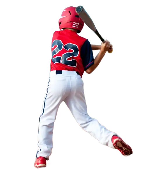 A young baseball player in a red jersey and white pants prepares to hit a ball, bat raised, on a sunny field A young baseball player in a red jersey and white pants prepares to hit a ball, bat raised, on a sunny field